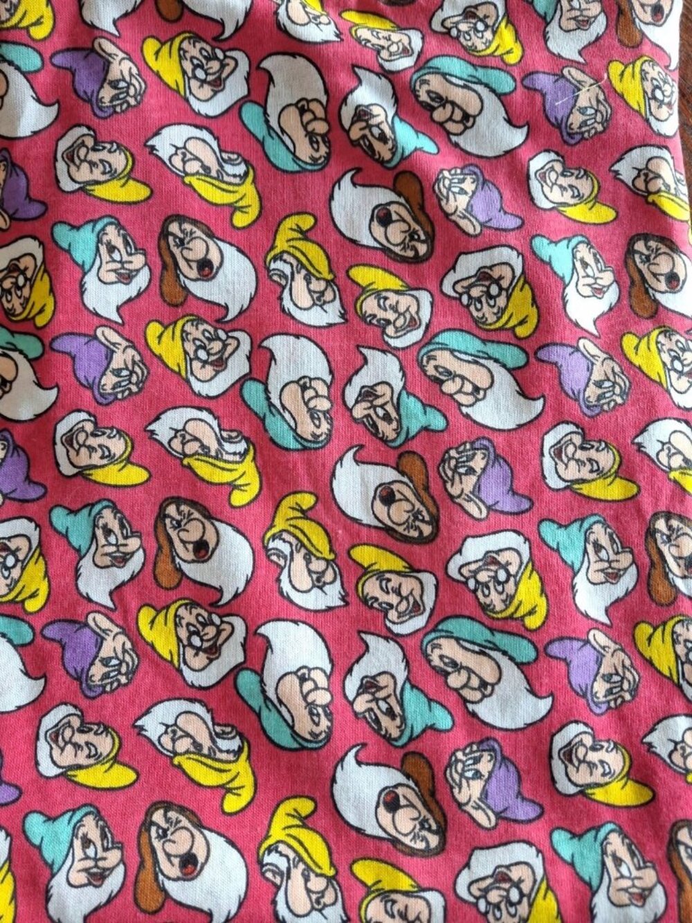 Vtg Disney Snow White & the Seven Dwarfs Fabric Pink Jersey Knit-1.5 yards